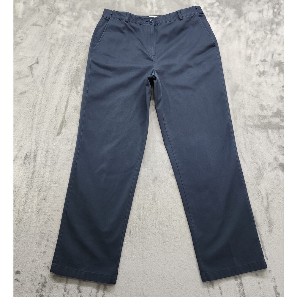LL Bean Pants Womens 16 Blue Classic Fit Cotton High Rise Straight Leg Trousers